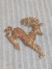 Nolan Miller Christmas Gold Tone Reindeer Brooch with Rhinestones
