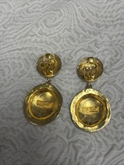 Vintage R.J. Graziano Signed Matte Gold-Tone Shield Drop Clip-On 2.5” Earrings
