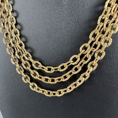 Vintage Gold Tone Multi Strand Chain Necklace Textured Links Toggle Clasp 16″