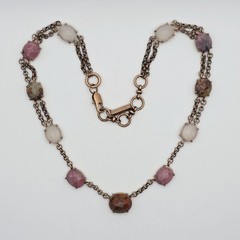 Kenneth Cole Semi Precious Gemstone Necklace Prong Set Copper Pink Green Boho
