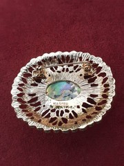 Napier Gold Tone Faux Abalone, Rhinestone Filigree Style Oval Brooch Signed