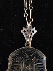 Antique Art Deco 14K White Gold Diamond Emerald Filigree Necklace 4.51g
