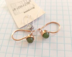 Vintage Beautiful Earrings Nephrite Stone Gilt Sterling Silver 925 Women Jewelry