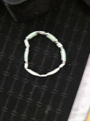 VTG 80s 14kp Green Nephrite Jade Jadite Panel Bracelet Asian Light Green Silver