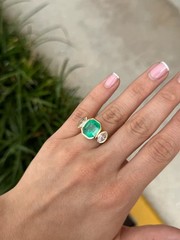 Art Deco 4.10 Ct Natural Emerald Antique Vintage Wedding Ring 14K Yellow Gold FN