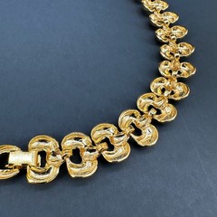Vintage Chunky Chain Necklace Puffy Link Gold Tone 17″ Fold Over Clasp 1980s 90s