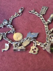 Vintage Sterling Charm Bracelet & 16 Unusual Sterling Silver Charms 7” L -25Gr