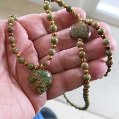 Rhodonite Heart Necklace with Gold Filled Beads 28 Inch 43.0g [3816]