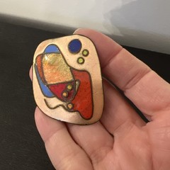 Vintage Enamel over Copper Abstract Brooch/ Pin Hand Painted