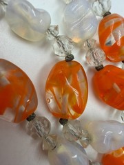 Vintage Necklace Glass Beads Art Deco Clear Orange 28 in PJ