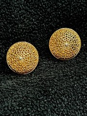 Vintage Germany Gold Foil Domed Round Screw Back Earrings Open Lattice Work
