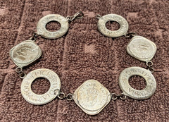 British-India Vintage 1/2 Anna and 1 Pice 7 Coin Bracelet