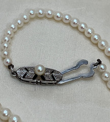 Vintage Mikimoto Pearl Necklace Silver Clasp 16″ Made in Japan