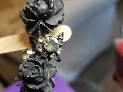 Vintage Juliana D&E Molded Plastic Rhinestone Flower Brooch Pin Mourning Jewelr