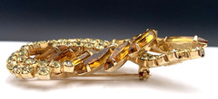 VTG 2.25” Abstract Pin / Brooch W/ Amber / Topaz Navette Stones and Rhinestones