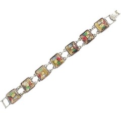 Vintage Floral Panel Link Bracelet Enamel Rose Gold Tone Boho Jewelry