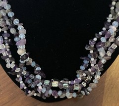 Vintage 4 Strand Stunning Opalite & Amethyst& Glass Beaded Necklace Gorgeous 20”