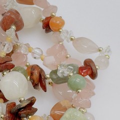 Vintage Beggars Bead Necklace Semi Precious Gemstones 31″ Pink Green Clear