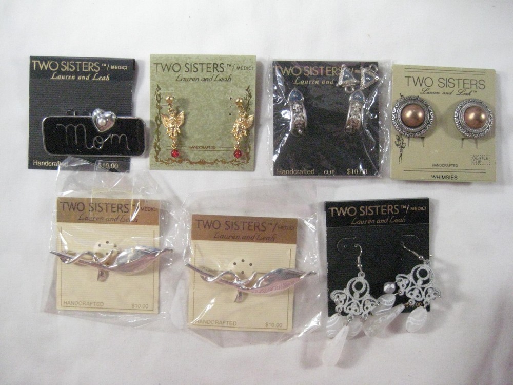 earrings vintage lot of 7 Two Sisters Medici Lauren Leah NEW on cards hand craft