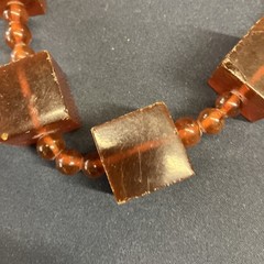 Art Deco Honey Amber Graduated Cube & Round Beads Necklace 30” Inches