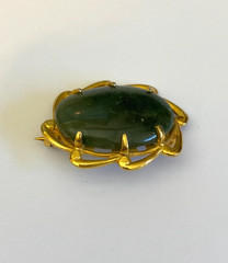 Vintage Signed JJJ 1/20 12K Gold Filled Genuine Jade Brooch Pin