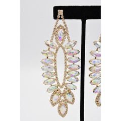 Vintage Y2K Crystal Chandelier Dangle Earrings AB Rhinestone Gold Chunky Bin1
