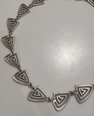 Vtg Pewter Silver Plated Triangle Swirl Necklace Turkey Hand Crafted 18” to 21″
