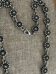 Vintage Boho Sunflower Floral Flower Link Bali Style Silver Necklace Unique 18”