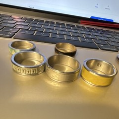 Mixed Lot Stainless Steel Rings Silver Yellow Green – 7 Pieces Unisex Adults