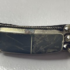 Silver Toned Green Inlay Vintage Bracelet Estate Marble Look Unique Read