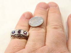 Antique Art Deco Filigree 14 K White Gold 3 Stone Ruby Sz 6 Cocktail Ring