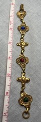 Robert Rose Bracelet VTG Thick Gold Tone Hearts Stones Artisan Links 7” 1990s