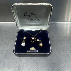 Vintage Opalite Floating Opal Earrings Screw Back Pendant Set, Floral Drops
