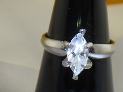 10mm Marquise Cut White Glass Prong Setting on 925 Sterling Vintage Ring Size 7