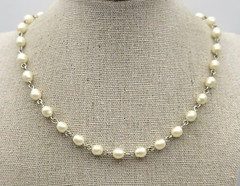 Vintage Anne Klein Whie Faux Pearl Necklace Silver-Tone 15.5 In Signed AKI
