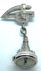 1930s PENNINO Sterling & Rhinestone Art Deco Lapel Brooch & Fob Watch
