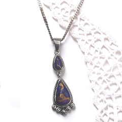 Vintage T Philippines Sterling Copper & Purple Gemstone Pendant Necklace, 16.5″
