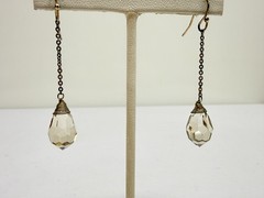 Vintage Earrings Drop Dangle Silver Tone faceted Crystal Briolette Stones Long