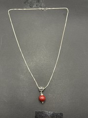 20″ Vintage Sterling Silver Coral Pendant 6 Grams G22