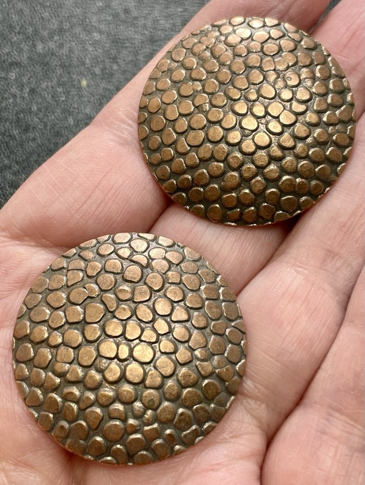Vintage 1.3” Textured Round Copper Drop Earrings