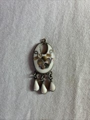 VTG Alpaca Mexico White Enamel Mother Of Pearl Abalone Inlay Pendant