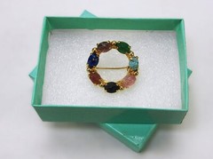Vintage Colorful Scarab Wreath Brooch Pin, Gold Tone, Fashion Jewelry JWL-595