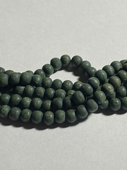 Vintage Wood Bead Necklace Dark Green Black 22.5” White Thread Spring Ring