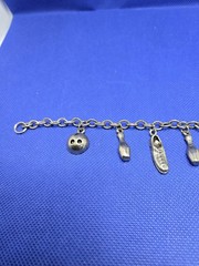 Vintage Bowling Charm Bracelet Silver Tone Retro Mid Century Sports Pins Ball