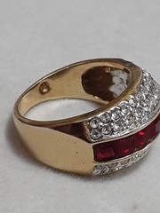 Vintage layered CZ white & red channel set unisex gold tone ring size 7