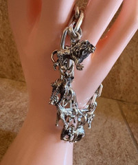 NIB Vintage Neiman Marcus FineArt 925 Silver Jungle Animals Charm Bracelet 70.3g