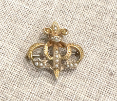 Antique 14K Gold Fleur De Lis Seed Pearl Brooch Pin & Pendant 3.1g