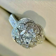 Vintage Art Deco Style Lab Created Diamond Anniversary 14K White Gold FN Ring