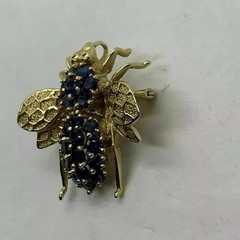 2.30 CT Round Cut Blue Sapphire Bee Brooch Pin & Pendant 14K Yellow Gold Plated