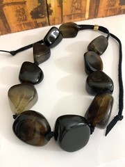 VTG Modernist Chunky Marbled Lucite Beads on Adjustable Leather Cord Statement